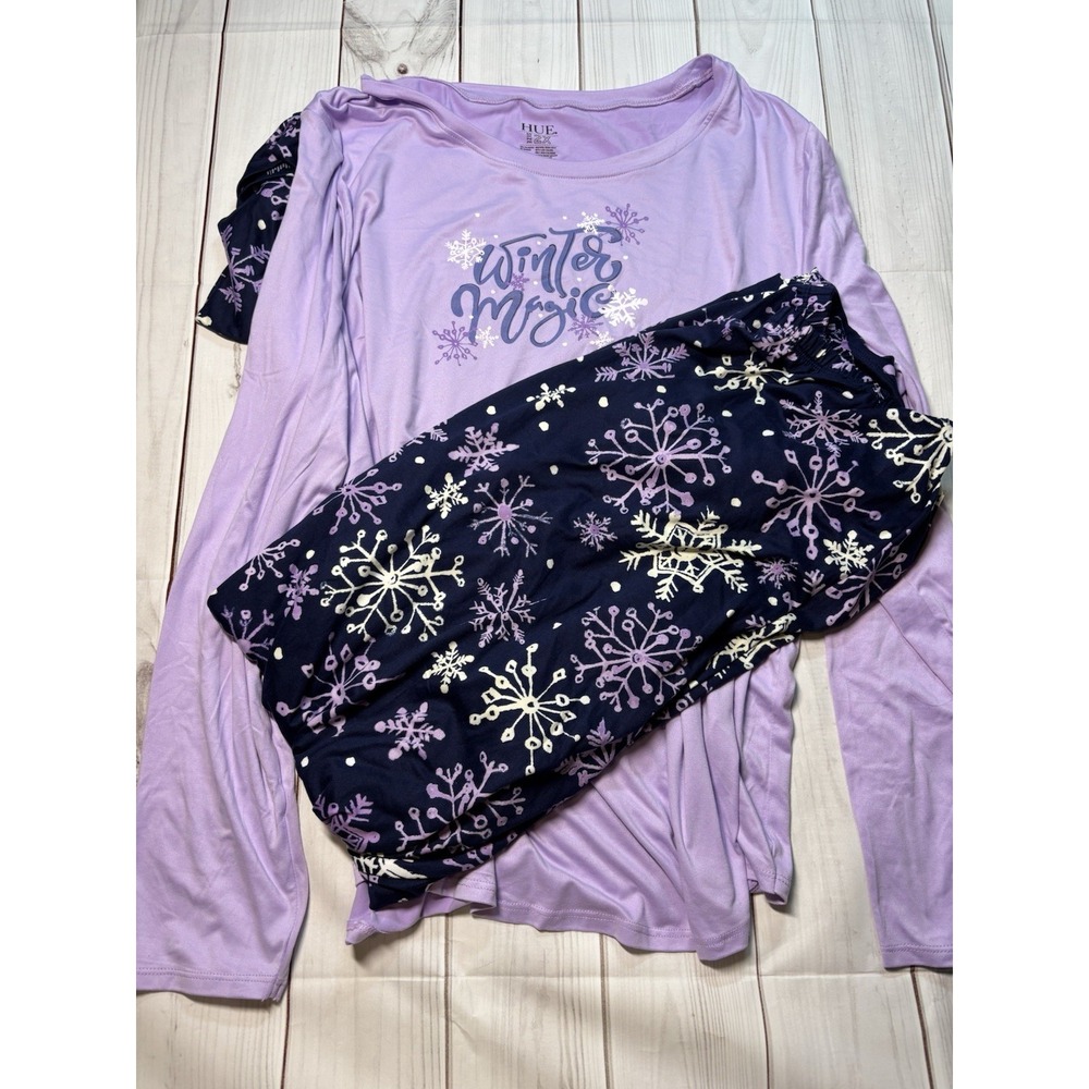 Hue Sleepwear 2 Pc Pajama Set Purple Winter Snowflake Size 2XL